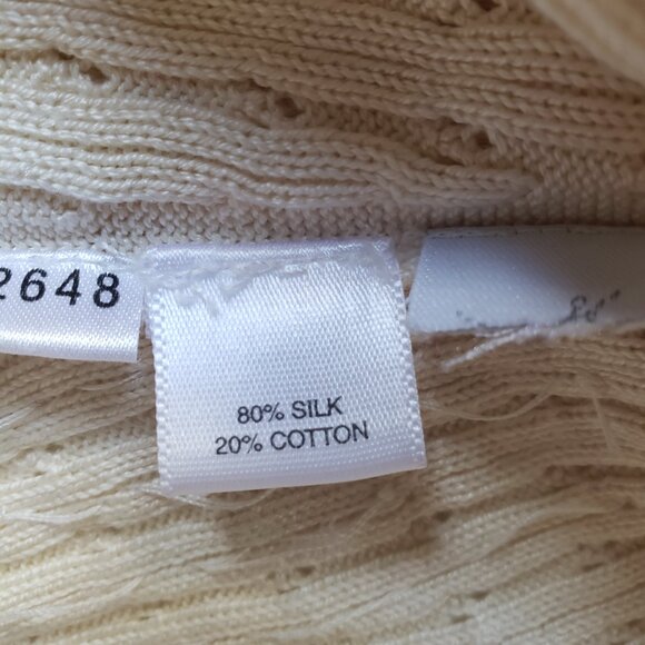 Ann Taylor Silk Beaded Belted V-Neck 3/4 Sleeve Faux Wrap Ivory Pullover - Picture 11 of 12